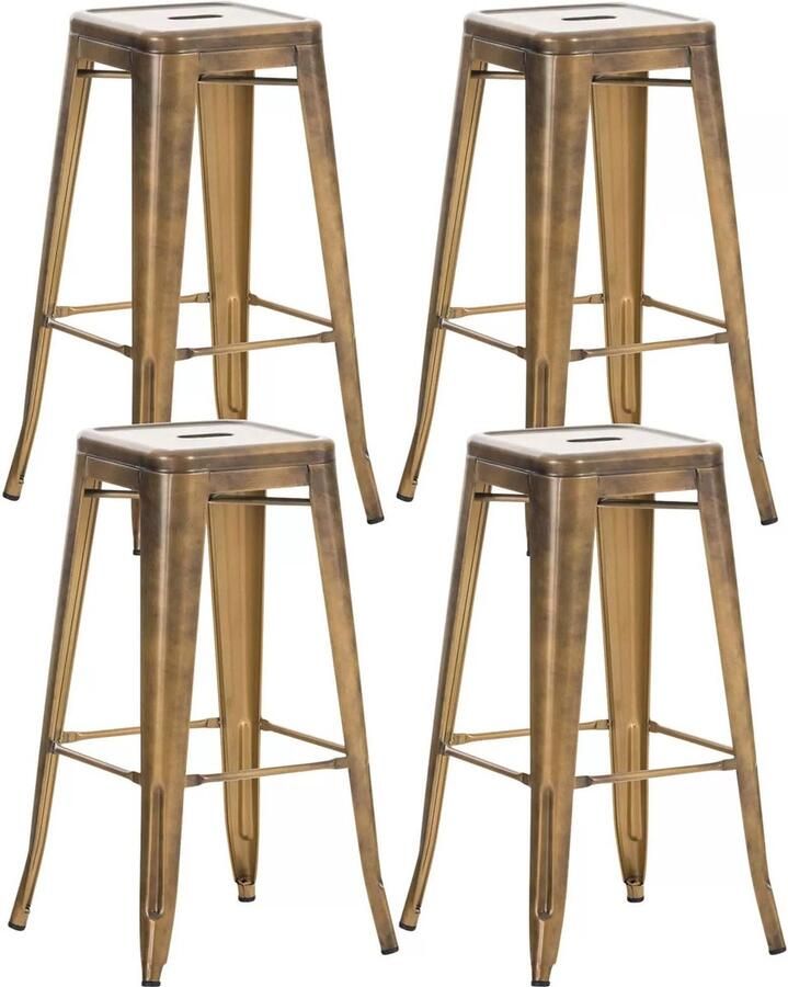 In And Outdoormatch Rustieke Barkruk Ubaldo Messing Industrieel Design Voetsteun Voor Keuken en Bar Metalen Zitting