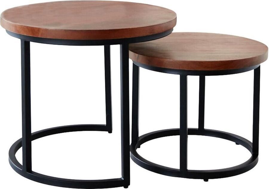 In And Outdoormatch Salontafel Berlin Set van 2 Zwart en houtkleur Mangohout en Metaal Modern design