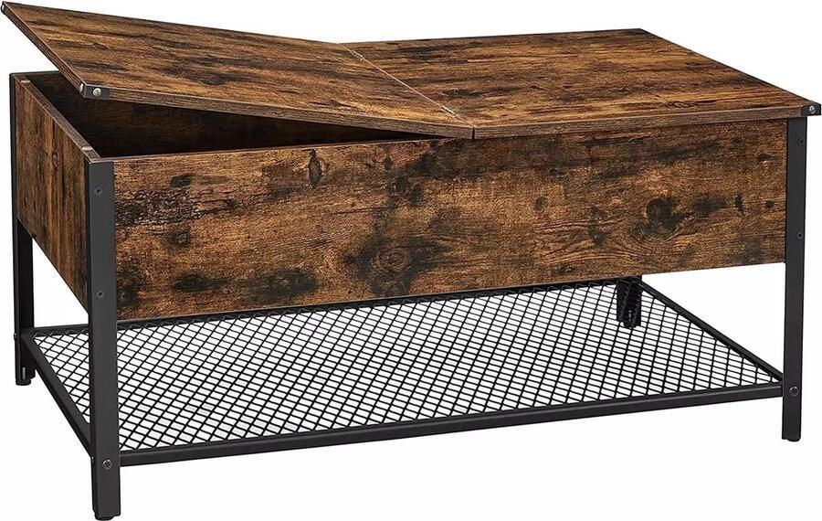 In And Outdoormatch Salontafel Demetris Woonkamertafel Met Opklapbaar Blad Verborgen Opbergruimte Gaasplank Metalen Frame Voor Woonkamer Industrieel Design 100x55x47cm Vintage Bruin Zwart