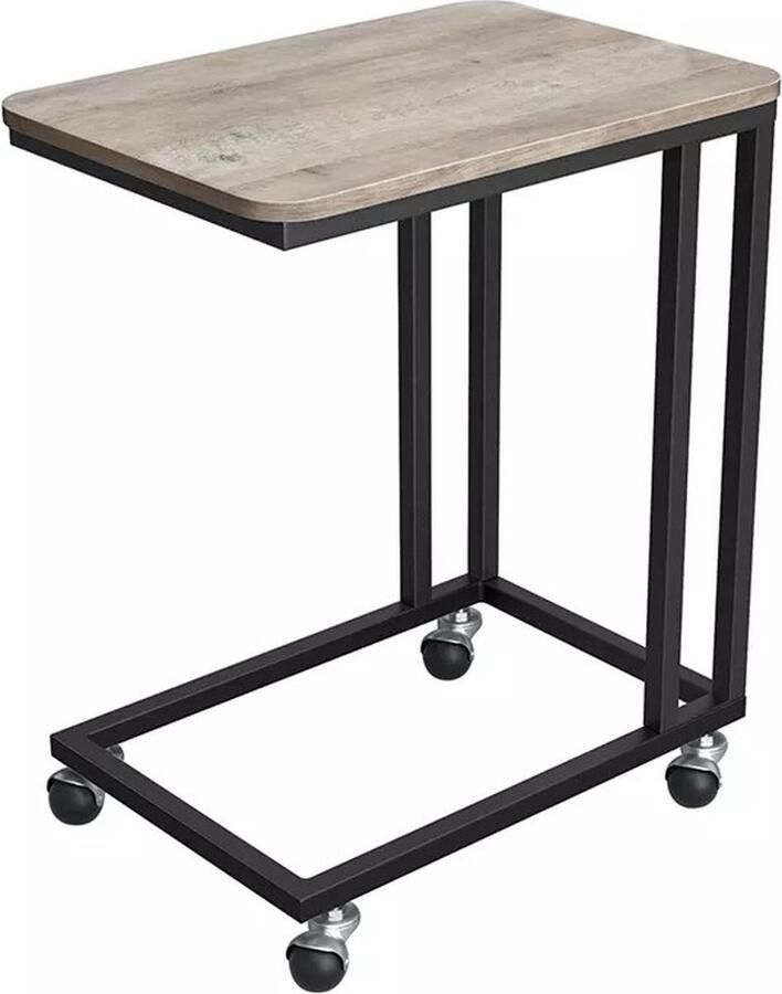 In And Outdoormatch Salontafel Marion met Wieltjes C Vorm Verrijdbare Salontafel 50x35x60cm Woonkamertafel met Metalen Onderstel voor Koffie en Laptop Industrieel Design Greige Zwart