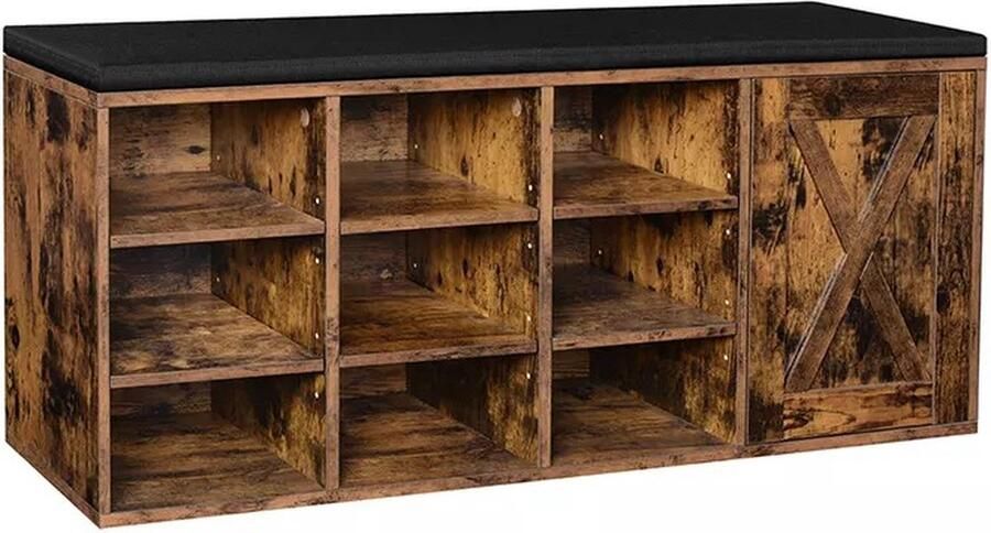 In And Outdoormatch Schoenenbank Kara Industrieel 10 vaks Opbergruimte Halbank Opbergbank 110x30x48cm