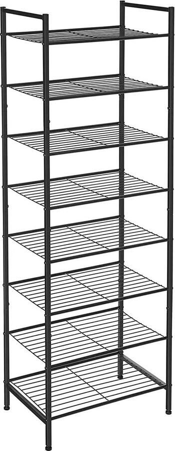 In And Outdoormatch Schoenenrek Domenic Met 8 Lagen Smal Voor 16-24 paar Schoenen Space Savin Veel Opbergruimte Metalen Rek 44.6x30.5x128.5cm Zwart