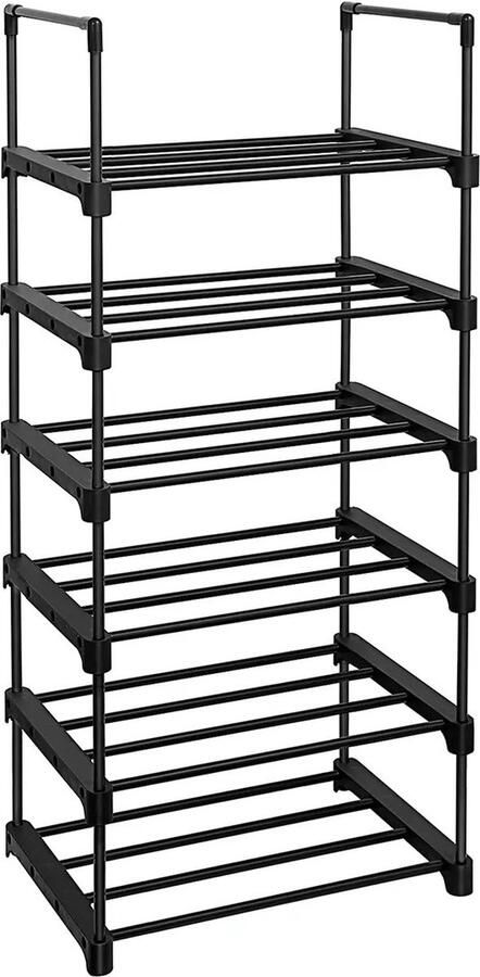 In And Outdoormatch Schoenenrek metaal Sven 45x30x106cm 6 planken Zwart Schoenenkast