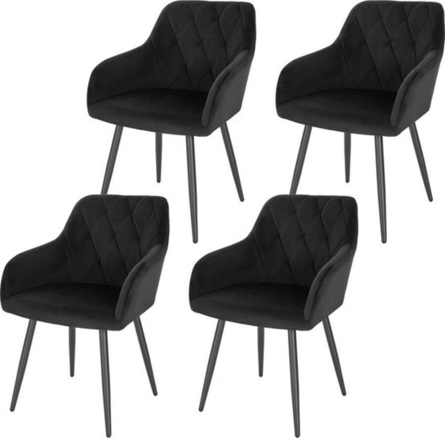 In And Outdoormatch Set van 4 eetkamerstoelen stevige en zachte bekleding modern & stijlvol ergonomisch comfort ideaal voor lounge en eetkamer zwart