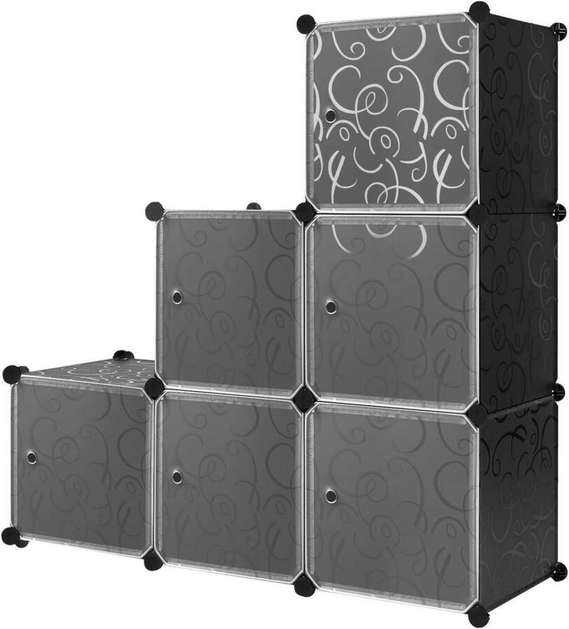 In And Outdoormatch Stapelbare schoenenkast met 6 kubussen DIY Schoenenrek Zwart Plastic Schoenendozen Modulaire Schoenenopslag Flexibel & Ruimtebesparend Voor Hal Slaapkamer of Opbergruimte