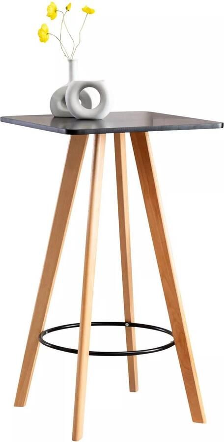 In And Outdoormatch Statafel Kennedi Vierkant Bartafel voor Binnen & Buiten Hout Feesttafel Zwart 60x60x105cm