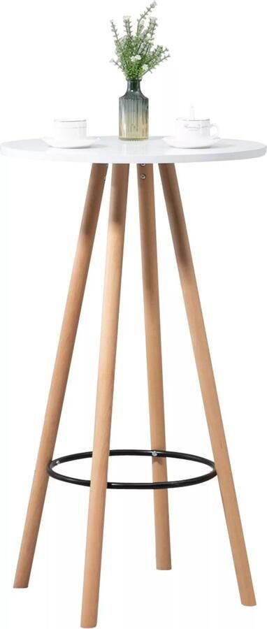 In And Outdoormatch Statafel retro Roma Rond Bartafel voor Binnen & Buiten Metaal Feesttafel Wit 60x60x107cm