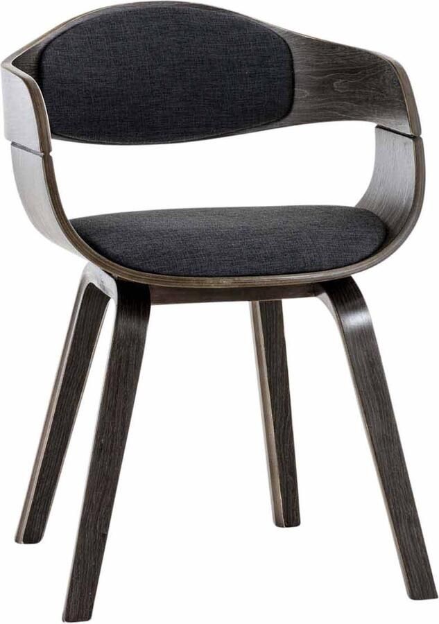 In And Outdoormatch Stoel Curtis Donkergrijs en Bruin Robuuste Houten Zitting Bezoekersstoel Eetkamerstoel Stof Hoge Kwaliteit Bekleding Speelse Stijl Stoel Stijlvolle Eetkamerstoel