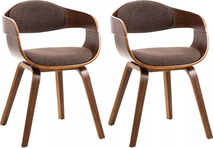 In And Outdoormatch Stoel Queenie Eetkamerstoel Donkerhout Bruine stof Houten poten set van 2 Zithoogte 48cm deluxe