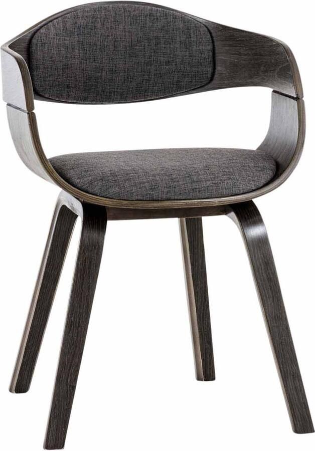 In And Outdoormatch Stoel Rudy Grijs en Bruin Robuuste Houten Zitting Bezoekersstoel Eetkamerstoel Stof Hoge Kwaliteit Bekleding Speelse Stijl Stoel Stijlvolle Eetkamerstoel