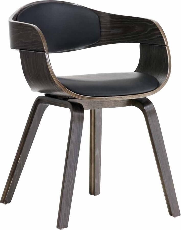 In And Outdoormatch Stoel Tony Zwart en Bruin Robuuste Houten Zitting Bezoekersstoel Eetkamerstoel Kunstleer Hoogwaardige Bekleding Speelse Stijl Stoel Stijlvolle Eetkamerstoel