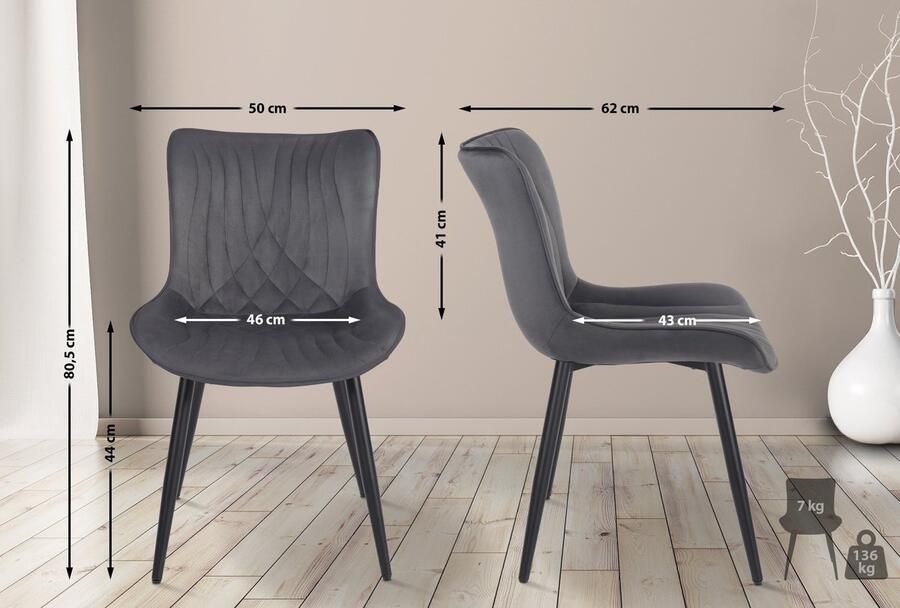 In And Outdoormatch Stoelen Everlee Grijs Set van 2 Fluweel Hoogwaardige bekleding Stijlvolle stoelen Luxe uitstraling - Foto 2