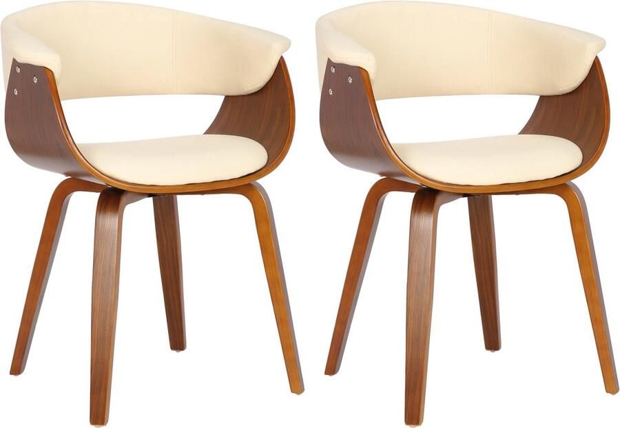 In And Outdoormatch Stoelen Shavon Crème Walnoot Kunstleer Hoogwaardige Bekleding Luxe Stoelen Exclusieve Look