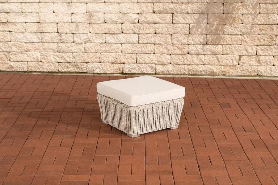 In And Outdoormatch Voetenbank Edna Voor buiten Poef Tuin Creme wit 59x59x29cm