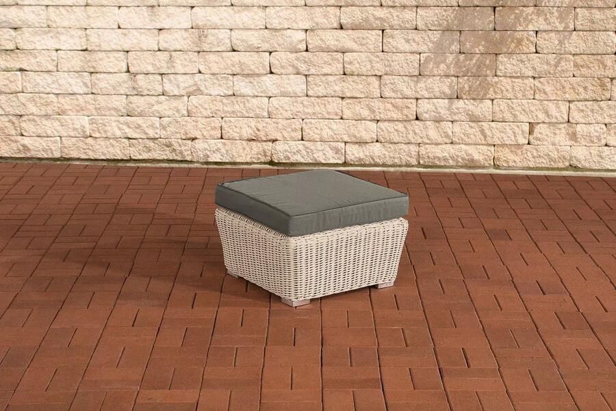 In And Outdoormatch Voetenbank loungeset Lonzo Voor buiten Kruk Poef Tuin Grijs creme 59x59x30cm