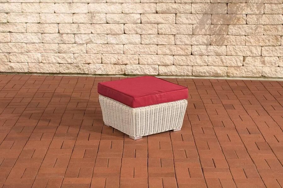 In And Outdoormatch Voetenbank loungeset Prince Voor buiten Kruk Poef Tuin Rood creme 59x59x30cm