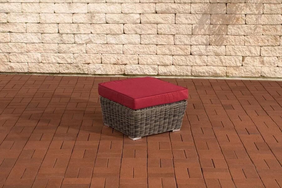In And Outdoormatch Voetenbank loungeset Tamia Voor buiten Kruk Poef Tuin Rood 59x59x30cm