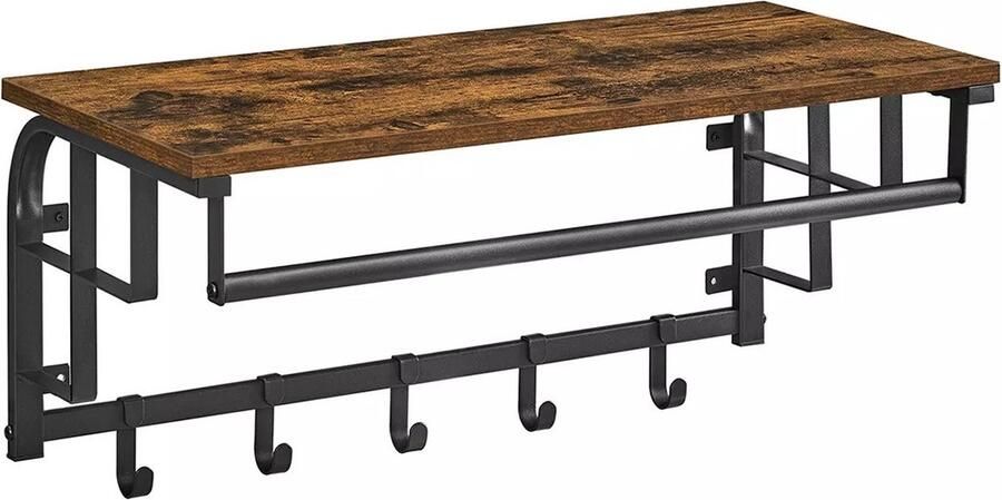 In And Outdoormatch Wandkapstok Nat Met Hoedenplank Kapstok hangend Industrieel Zwart Hout 88x30x27cm
