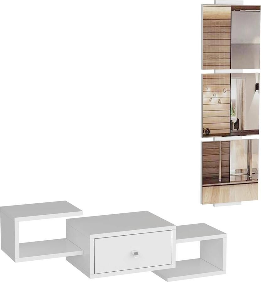 In And Outdoormatch Wandplank Eriberto Met Spiegel Wit Spaanplaat en Glas Eenvoudige Montage Stijlvol Design