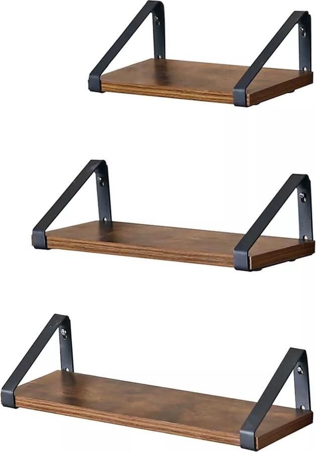 In And Outdoormatch Wandplank industrieel Orlando Zwevend Wandrek Wandplank Boekenplank Fotoplank Bruin 40x12cm