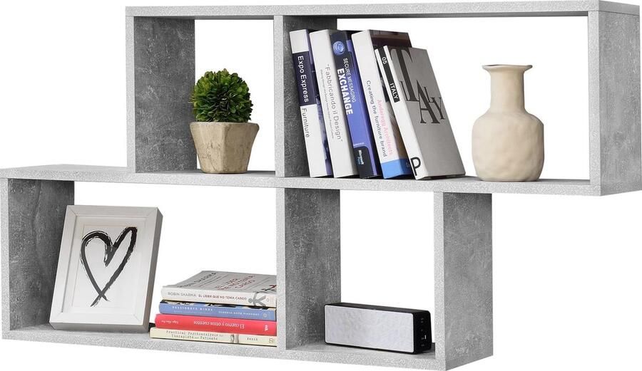 In And Outdoormatch Wandplank Krista Met 4 Vakken 100x19 5x53 cm Betonkleur Stijlvol Design