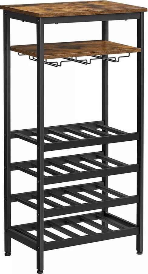 In And Outdoormatch Wijnrek Alayna 4 niveaus 20 flessen Bamboe flessenhouder voor keuken bar eetkamer woonkamer Rustiek bruin en zwart