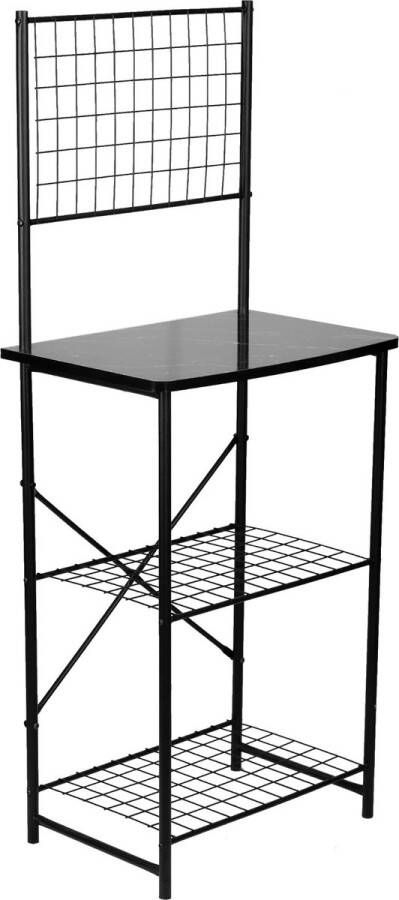 In And Outdoormatch Keukenkast Remi Opbergkast 150x60x42 cm Zwart en Marmer Look Stijlvol en Praktisch Metaal Spaanplaat