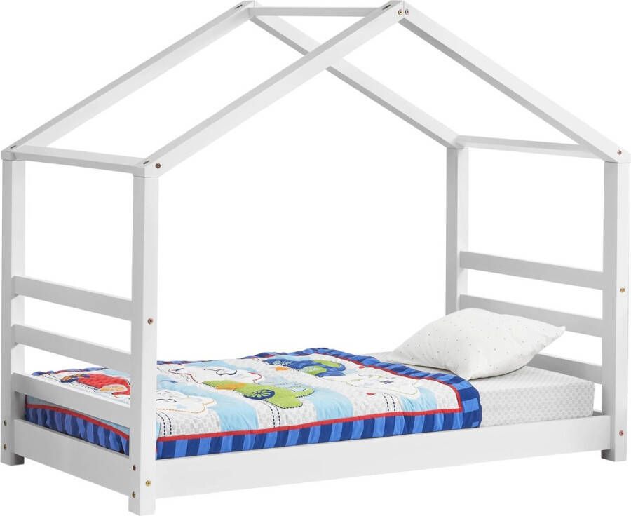 In And Outdoormatch Kinderbed Cyril Houten bed Huisbed Met bedbodem 80x160cm Wit Voor kinderen Voor meisjes Voor jongens