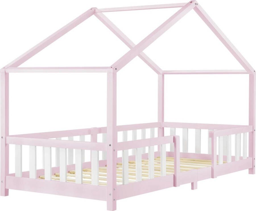 In And Outdoormatch Kinderbed Kaya Met valbeveiliging 90x200 cm Roze en Wit Voor meisjes Voor jongens Voor kinderen