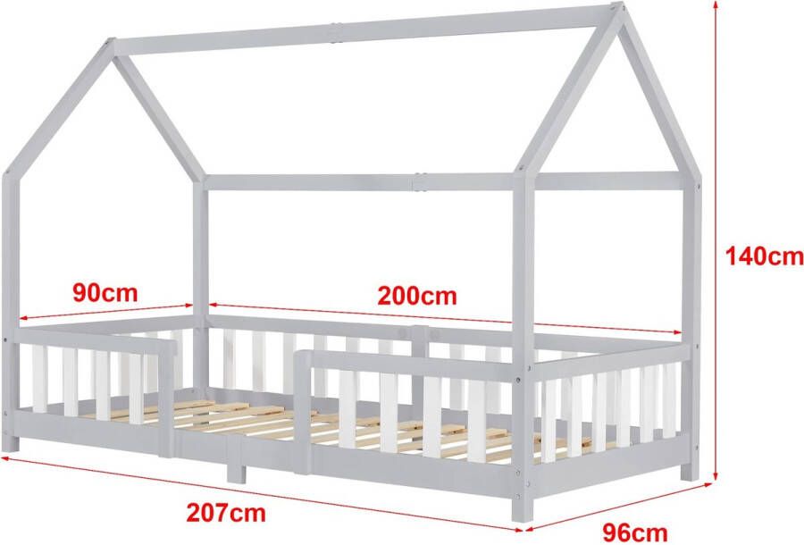 In And Outdoormatch Kinderbed Neoma Met Valbescherming 90x200 cm Lichtgrijs en Wit Voor meisjes Voor jongens Voor kinderen