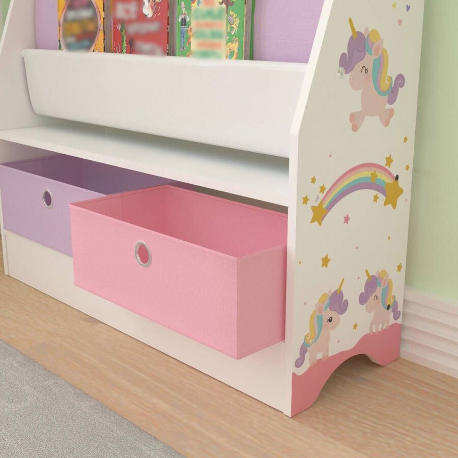 In And Outdoormatch Kinderboekenkast Lynn Opbergkast 74x71x23 cm Eenhoornmotief Voor jongens Voor meisjes