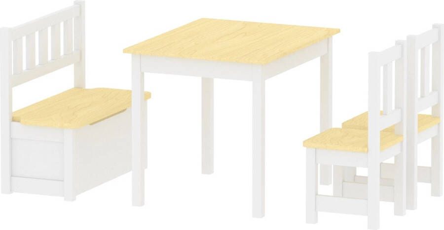In And Outdoormatch Kindertafel Ally Met 2 Stoelen en 1 Bank Hout en Wit Grenen en MDF Voor meisjes Voor jongens
