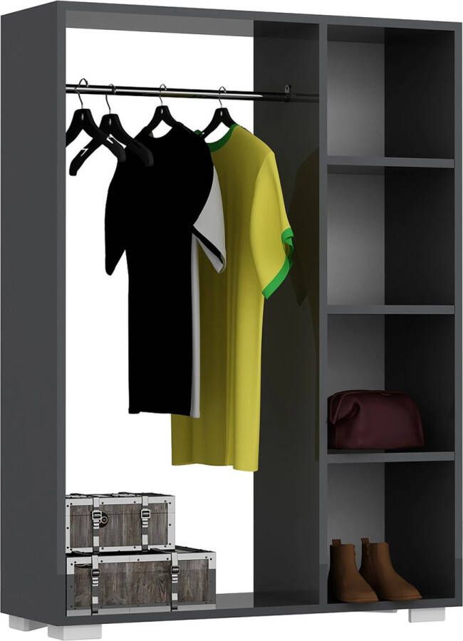 In And Outdoormatch Kledingkast Alfa 123x90x30 cm Antraciet Spaanplaat en Kunststof 4 Open Vakken Met Kapstok