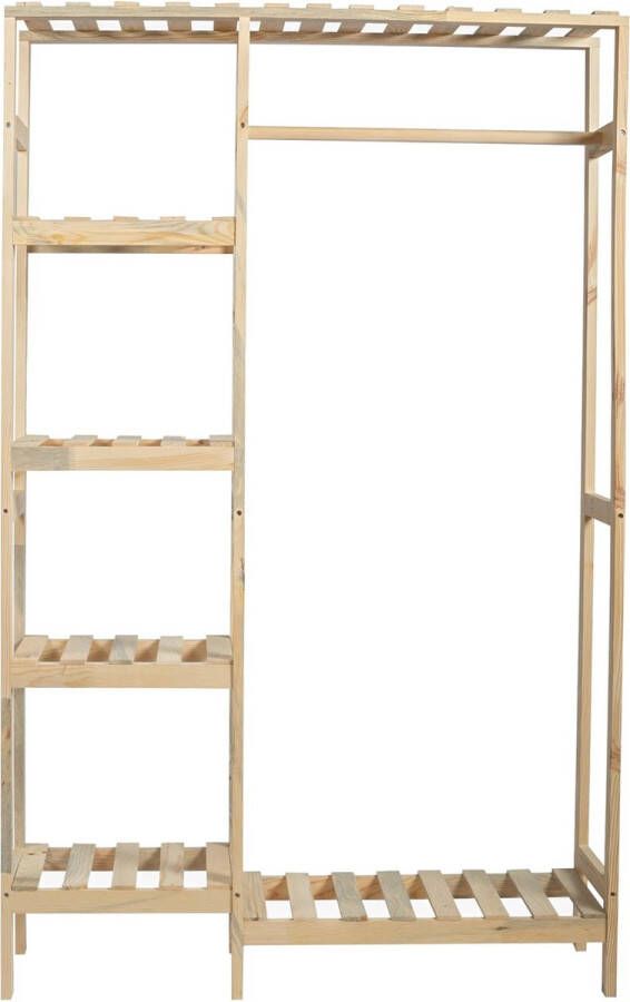 In And Outdoormatch Kleerkast Smash Open Kast 160x100x30cm Houtkleurig 6 Planken Kapstok Kledingrek Praktisch Kledingrek