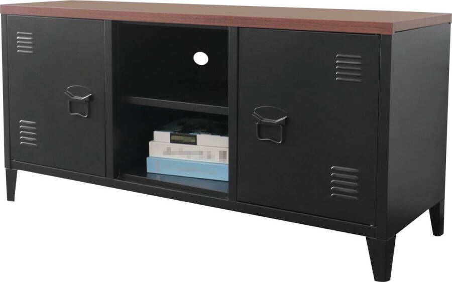 In And Outdoormatch Ladekast Otha Metaal 58x113x40 cm Zwart en Houtkleurig Stijlvolle uitstraling