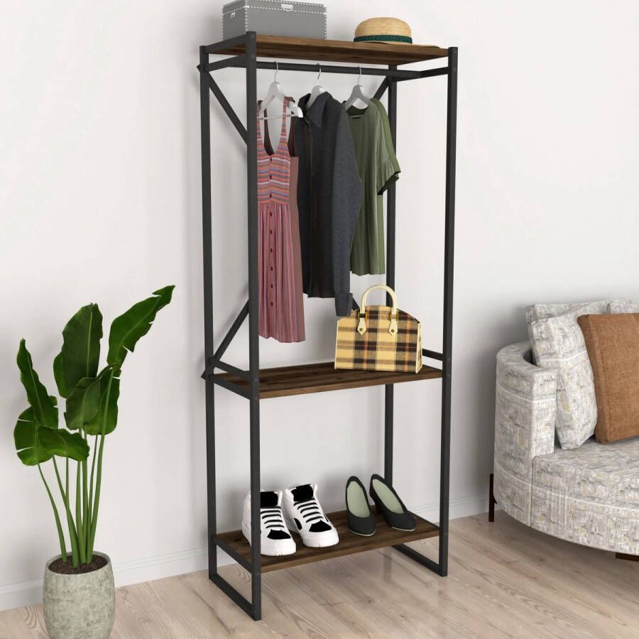 In And Outdoormatch Mason kledingrek Antiek eiken Kledingkast organizer Slaapkamer Zwart 160x66x34cm