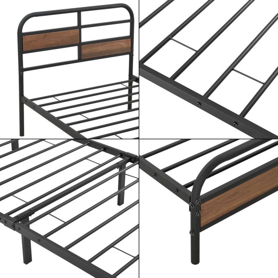 In And Outdoormatch Metalen Bed Dinga Bedframe Zwart Walnootkleurig 90x200 cm - Foto 2