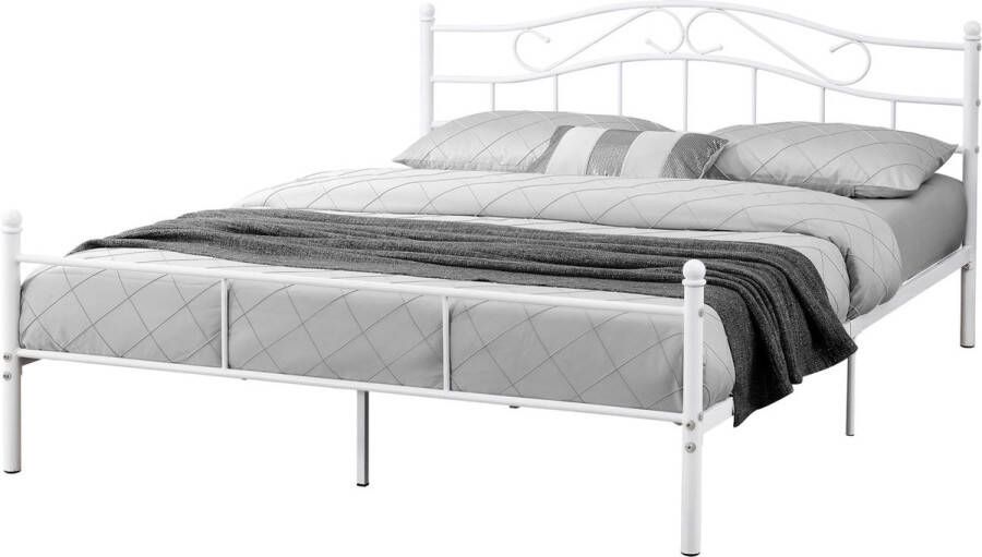 In And Outdoormatch Metalen Bed Madeline Twijfelaar incl. Bedbodem 140x200 Wit Modern design