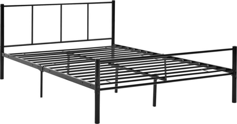 In And Outdoormatch Metalen Bedframe Biva incl. Bedbodem 140x200cm Zwart Stalen frame gepoedercoat