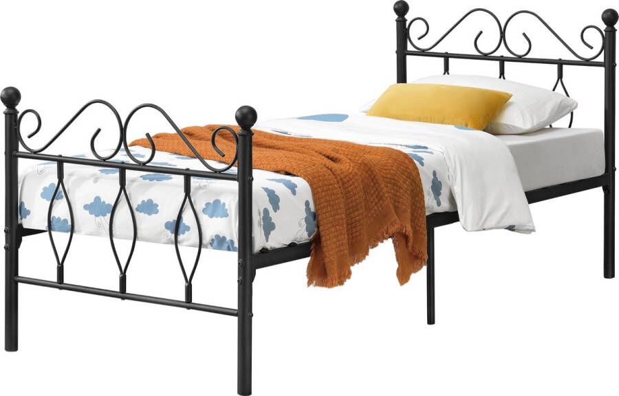 In And Outdoormatch Metalen Bedframe Elfrieda Staal Met Bedbodem Zwart 90x200 cm Snelle Montage