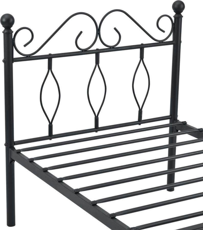In And Outdoormatch Metalen Bedframe Elfrieda Staal Met Bedbodem Zwart 90x200 cm Snelle Montage - Foto 2