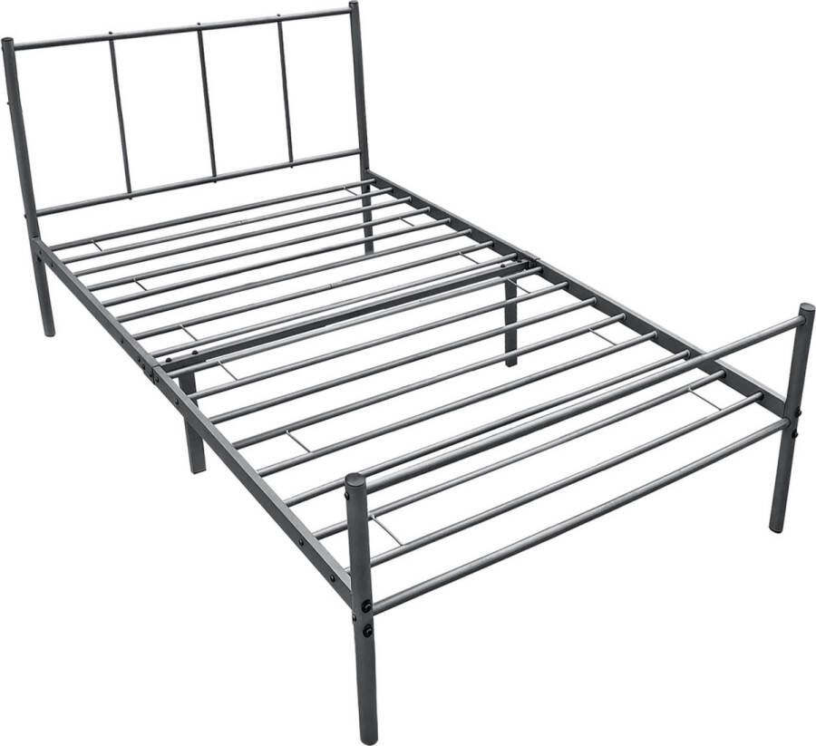 In And Outdoormatch Metalen bedframe Maura incl. Bedbodem 90x200 cm Donkergrijs Stalen frame gepoedercoat
