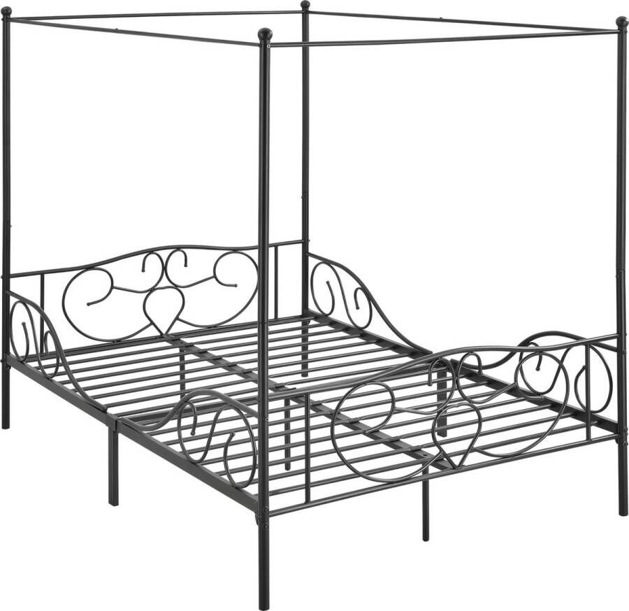 In And Outdoormatch Metalen Hemelbed Ahmed Met Bedbodem 140x200 cm Zwart Staal Gepoedercoat Minimalistisch Design
