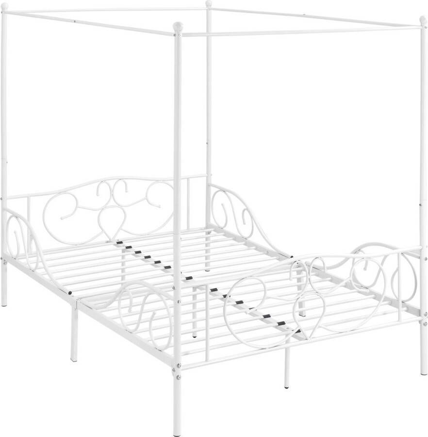 In And Outdoormatch Metalen Hemelbed Alfonso Met Bedbodem 140x200 cm Wit Stabiel Frame Minimalistisch Design