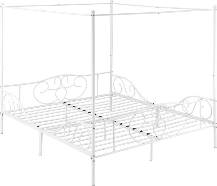 In And Outdoormatch Metalen Hemelbed Bailee Met Bedbodem 180x200 cm Wit Stabiel Frame Minimalistisch Design - Foto 2