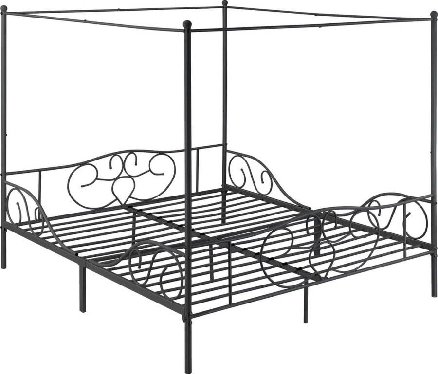 In And Outdoormatch Metalen Hemelbed Ima Met Bedbodem 180x200 cm Zwart Stabiel Frame Minimalistisch Design - Foto 2