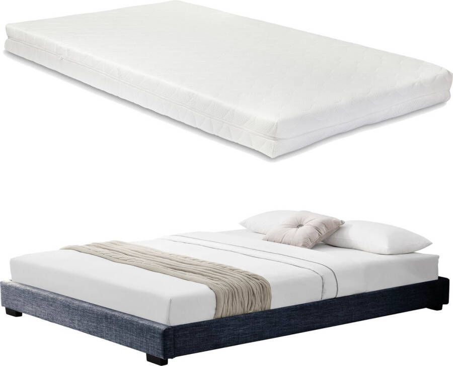 In And Outdoormatch Modern bedframe Waino Stof Met matras 140x200 Donkergrijs Klassiek design