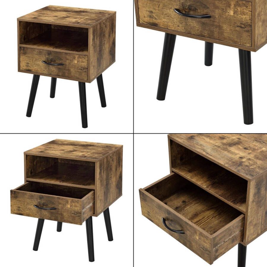 In And Outdoormatch Nachtkastje Brisa Met Lade en Open Vak 57x42x40 cm Houtkleur Donker Modern Design - Foto 2