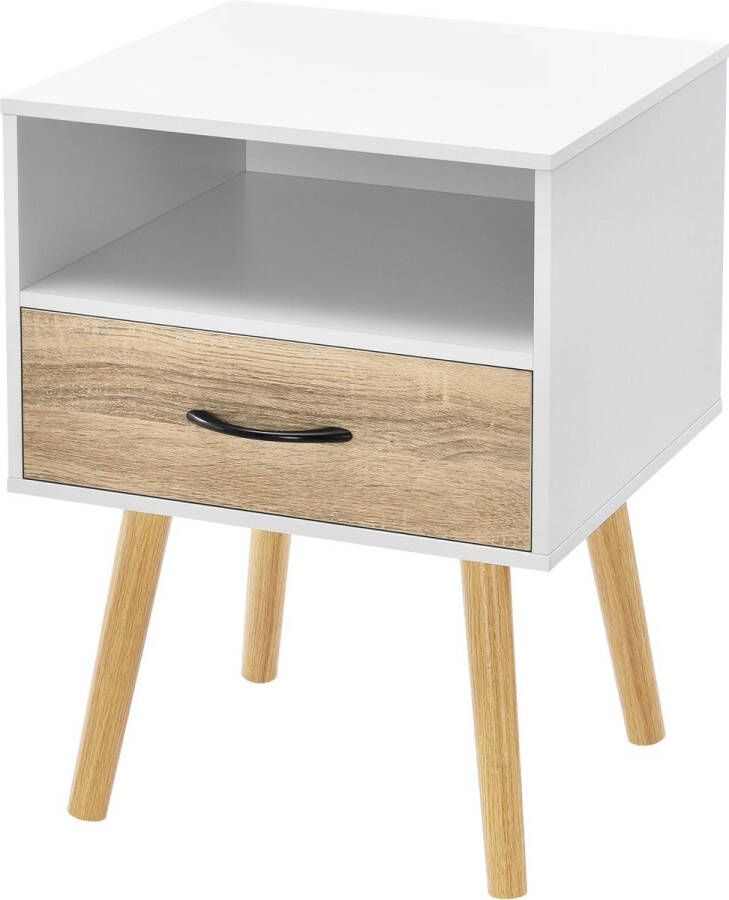 In And Outdoormatch Nachtkastje Lucinda Met Lade en Open Vak 57x42x40 cm Wit en Eiken Modern Design - Foto 2