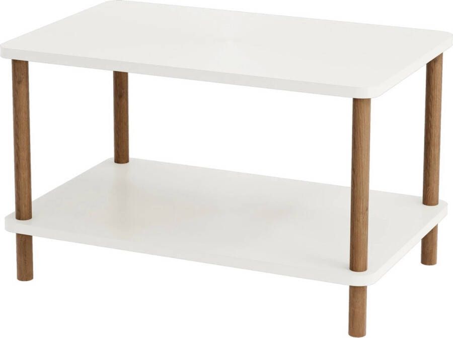 In And Outdoormatch Salontafel Fred Rechthoek 43x70x44 cm Wit en Houtkleurig Spaanplaat en Beukenhout Modern Design